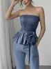 2026 Moda Feminina Transfronteiriça Sexy Tomara-que-caia franzido Cor Sólida Estilo Férias Versátil Peça de Sobreposição Tomara-que-caia