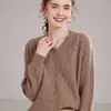 Outono e Inverno 2026 Novo Tricô de Caxemira Feminino com Decote em V Manga Longa Pulôver Diamante Moda Camisa Básica de Tricô de Caxemira