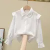 Camisa de Algodón Puro para Niñas, Jacquard de Moda Estilo Primavera y Otoño, Manga Larga, Estilo Preppy, Camisa Infantil, Versátil para Niños Mayores