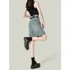Shorts de Mezclilla Azules Vintage Rasgados para Mujer, Talla Petite, Nuevos de Verano Modernos de Cintura Alta Rectos, Shorts Sueltos de Largo Medio