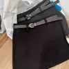 Saia Elegante de Lã Preta Versátil 2025 para Mulheres no Outono e Inverno Sexy de Cintura Alta Justa Versátil em Linha A