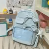 Brisa fresca, suave niebla, mochila con lazo de color azul sal marina de baja saturación para estudiantes de primaria, ligera y cómoda para ir a la escuela
