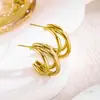 Aretes de Aro Entrelazados en Forma de C de Tres Capas, Estilo Minimalista Europeo y Americano, Acero de Titanio, Temperamento Exagerado, Aretes de Botón Sólidos, Joyería para Mujer al por Mayor