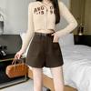 Pantalones Cortos de Lana Marrones para Mujer Otoño e Invierno 2024 Nuevos de Cintura Alta Adelgazantes de Pierna Ancha en Forma de A Pantalones de Combinación Perfecta para Botas de Exterior