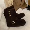 Nuevas Botas Martin de Invierno 2025, Punta Redonda, Felpa, Suela Gruesa, Hebilla de Cinturón, Esmerilado para Nieve, Caña Baja, Ajustadas, para Mujer