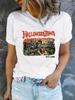 Camiseta de manga corta con cuello redondo y estampado de Halloween para mujer, estilo informal, de moda de comercio exterior, estilo europeo y americano