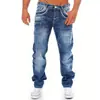 Jeans Casual Masculino Lavado de Corte Reto Jeans Casuais Soltos Vintage Masculinos Denim Lavado Casual