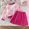 Exportación Transfronteriza Otoño Nuevo Ropa para Niñas y Niños, Conjuntos Energéticos de Tops Rosas de Manga Larga y Faldas Plisadas