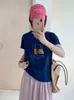 Camiseta Versátil de Manga Corta para Mujer, Estilo Coreano, Suave, Algodón, Diseño de Copo de Nieve, Ajuste Delgado, En Stock para Mayorista, Bestseller en Tiendas Físicas