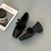 Nueva Versión de Zapatos Planos Mary Jane Estilo Retro Francés de Piel de Oveja para Mujer, Punta Cuadrada, Boca Baja, Aumento Oculto de Altura