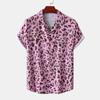 Amazon Comércio Exterior Nova Camisa Masculina Estampa de Leopardo Manga Curta Tamanho Europeu Moda Casual Camisa Solta Lapela para Homens