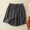Nuevos shorts de verano para mujer, corte recto, pantalones casuales finos de algodón y lino, cintura elástica, pantalones holgados de pierna ancha, pantalones hasta la rodilla, rayón