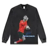 Transfronterizo Europeo y Americano Retro CR7 Gesto de Mano Icónico Impresión Directa Digital Oversize Cuello Pequeño Versátil Manga Corta