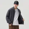 Jaqueta Vintage Americana de Gola Alta Masculina Nova Primavera e Outono 2026, Casaco Casual Solto de Sarja Lavada para Trabalho
