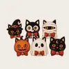 Produtos de Madeira Venda Quente Transfronteiriça Decorações de Halloween Artesanato em Madeira Combinação de Fantasma Abóbora Gato Preto Conjunto de 6 Peças Enfeites de Madeira