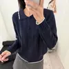 Suéter cárdigan chaqueta de punto trenzado con solapa de color contrastante, manga larga, nuevo para otoño e invierno, top base grueso interior para mujer