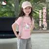 Camiseta de Verano para Niña Estilo 2026, Top de Manga Corta con Rayas de Color y Canalé, Suave y Cómodo, Camiseta de Dibujos Animados Suelta y Elegante