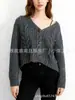 Cárdigan de Punto Corto Color Sólido con Giro Transfronterizo Chaqueta Suéter Versátil Nuevo de Principios de Otoño Transfronterizo Europeo y Americano para Mujer