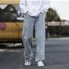 2025 Quatro Estações Novo Tamanho Grande Bonito Tendência Cruzado Etiquetagem Jeans Masculino Tubo Reto Senso de Design Calças Longas Largas