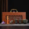 Conjunto de Chá Cerâmico para Viagem com Tampa em Forma de Tigela Esmaltada em Cinza, Um Bule e Quatro Xícaras, Conjunto de Xícara Rápida Portátil para Preparo de Chá em Acampamento ao Ar Livre