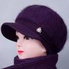 Chapéu de Tricô Quente de Pelo de Coelho de Inverno Feminino para Meia-Idade e Idosos, Chapéu de Algodão Tricotado com Lã Grossa de Vovó para Proteção contra o Frio