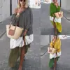 Vestido largo de manga larga con cuello suelto, costuras multicolor, estilo nacional vintage, talla grande para mujer 9533B