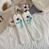 Calcetines de Coral Fleece para Otoño e Invierno para Mujer, Calcetines Gruesos Suaves y Cálidos para Maternidad, Calcetines para el Hogar, Calcetines con Diseño de Oso Bufanda
