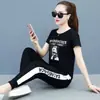 612# Traje Deportivo de Moda Casual de Verano para Mujer 2023 Nuevo Coreano Holgado para Estudiantes de Manga Corta para Correr Conjunto de Dos Piezas
