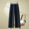 Pantalones cropped de pierna ancha con cordones de encaje retro francés hechos a medida para mujer, nuevo estilo de otoño, cintura elástica en la espalda, adelgazantes y con caída, versátiles