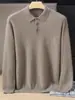 Polo de cachemira de lujo ligero para hombre, color liso, casual de negocios, corte holgado, cálido, con cuello, capa base de punto