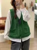 26 Outono/Inverno Patchwork de Algodão Gola Redonda Tricotado Abotoado Colete Grosso Solto Casual Colete Feminino de Algodão