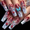 Nuevas Puntas de Uñas Portátiles de Estilo Largo para Comercio Exterior Transfronterizo Venta al por Mayor Arte de Uñas Piezas de Uñas Producto Terminado 24 Piezas Pegatinas de Uñas Postizas Portátiles
