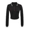 Traje Elegante de Manga Larga Estilo Universitario para Mujer Nueva Moda Retro Cuello Polo Pulóver Solapa de Tres Botones Sudadera Ajustada