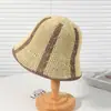 Chapéu de Sol de Tricô Listrado Novo para Primavera e Verão, Chapéu de Praia Respirável para Mulheres, Chapéu de Pescador com Aba Larga para Proteção Solar