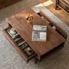 Mesa de Centro para Sala de Apartamento Pequeño Estilo Mid-Century de Madera de Nogal Negro Norteamericano, Mesa de Centro Multifuncional con Estructura de Madera Maciza para el Hogar