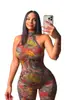D9540 Amazon Europeu e Americano Mais Vendido Roupa Feminina Sexy e Fashionável Malha Estampa Floral Justo Sem Costas Macacão