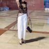 25508 Da Ai Mei Yi Yuan 2025 Verano Nuevo Estilo Europeo Popular Moda Estampado de Leopardo Top Pantalones Pierna Ancha Cintura Alta Tendencia