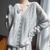 Cardigan de Punto con Cuello en V, Mezcla de Seda de Morera y Cachemir, Nuevo para Primavera y Verano 2025, Calado de Ganchillo, Top Suave tipo Cera
