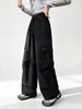 Calça cargo larga e estilosa de estilo coreano com bolsos tridimensionais para meninas, calça comprida de corte solto, calça longa casual versátil para primavera e outono