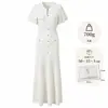 Vestido de Punto de Manga Corta con Retazos Estilo Europeo y Americano para Mujer Marca S Transfronterizo, Vestido de Cuello V Amazon, Vestido Largo Fresco de Seda Corte A