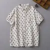 Foto Real de 2026 Verão Casual Vintage Algodão Linho Jovem Poá Estilo Francês Solto Camisa Top Feminino