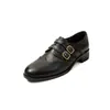 Sapatos Pequenos de Couro Bovino de Primeira Camada com Fivela para Mulheres, Sapatos de Salto Único Estilo Britânico, Sapatos de Salto Médio Robusto de Couro Genuíno com Corte Profundo para Outono e Inverno para Mulheres