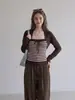 Blusa de punto de dos piezas falsas con corbata de lazo a rayas de color contrastante para mujer, nuevo diseño de otoño ajustado con una estética impresionante