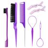 Traje de peluquería transfronterizo juego de siete piezas peine de cola puntiaguda de aguja de acero cepillo doble para cejas cepillo de borde peine para el cabello pinza de cocodrilo pasador para el cabello