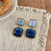 Pendientes cuadrados de resina con aguja de plata, moda de alta gama nicho, pendientes versátiles exquisitos vintage simples para mujer
