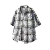 Camisa de Manga Corta a Cuadros Talla Grande Estilo Hong Kong Nuevo Estilo Coreano Moda Europea y Americana Retro Comercio Transfronterizo Comercio al por Mayor Ropa para Hombre