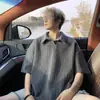 Camiseta de Manga Corta con Patrón de Espiga de Trigo para Hombre Verano Americana Pesada Holgada Casual Camiseta Gris Camisa Polo con Cuello Hombre