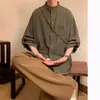 Nova Camisa Estilo Chinês, Roupa Masculina Estilo Nacional, Design de Gola Alta Retrô de Alta Qualidade, Jaqueta Camisa de Manga Curta, Tendência Nacional de Verão