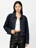Chaqueta Corta de Mezclilla Xinge Estilo Retro de Contraste con Puntadas de Color Cintura Alta Ajustada Versátil para el Trabajo Top de Mezclilla En Stock