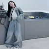 Conjunto de Jaqueta Jeans com Zíper Estilo Coreano Moda Nova Primavera/Outono 2026 e Jeans de Barra Reta Estiloso Tendência Cool